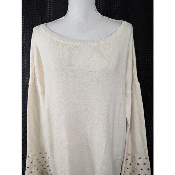 MICHAEL KORS! VANILLA CREAM BELL SLEEVE GOLD STUDDED SCOOP SWEATER! SZ XL - Picture 3 of 10